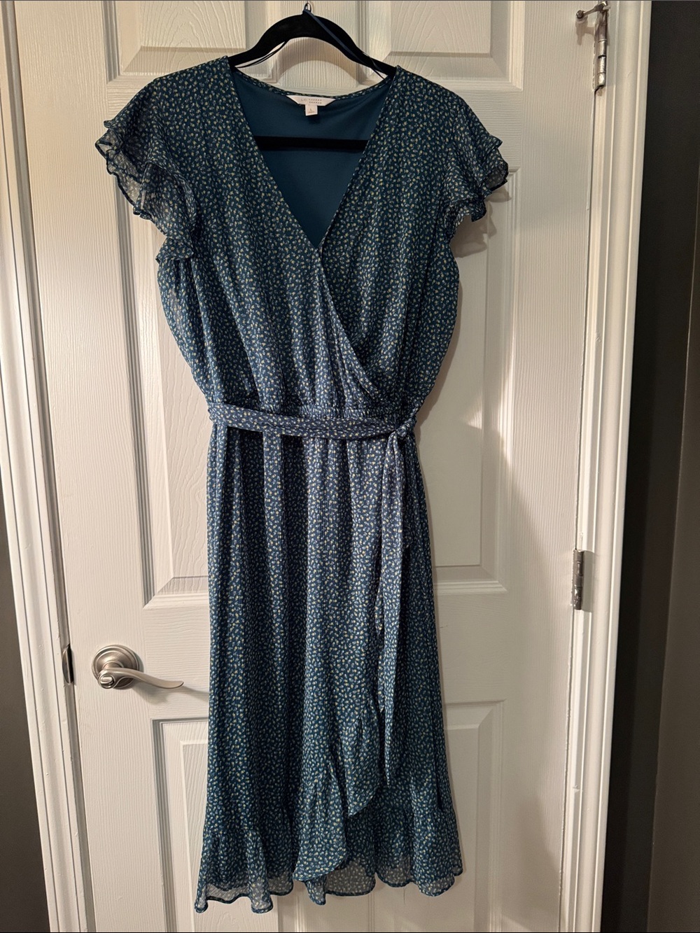LC Lauren Conrad Teal Floral Midi Wrap Dress - large